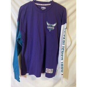 Charlotte Hornets Tommy Jeans Color Block Long Sleeve Shirt Purple Medium NBA